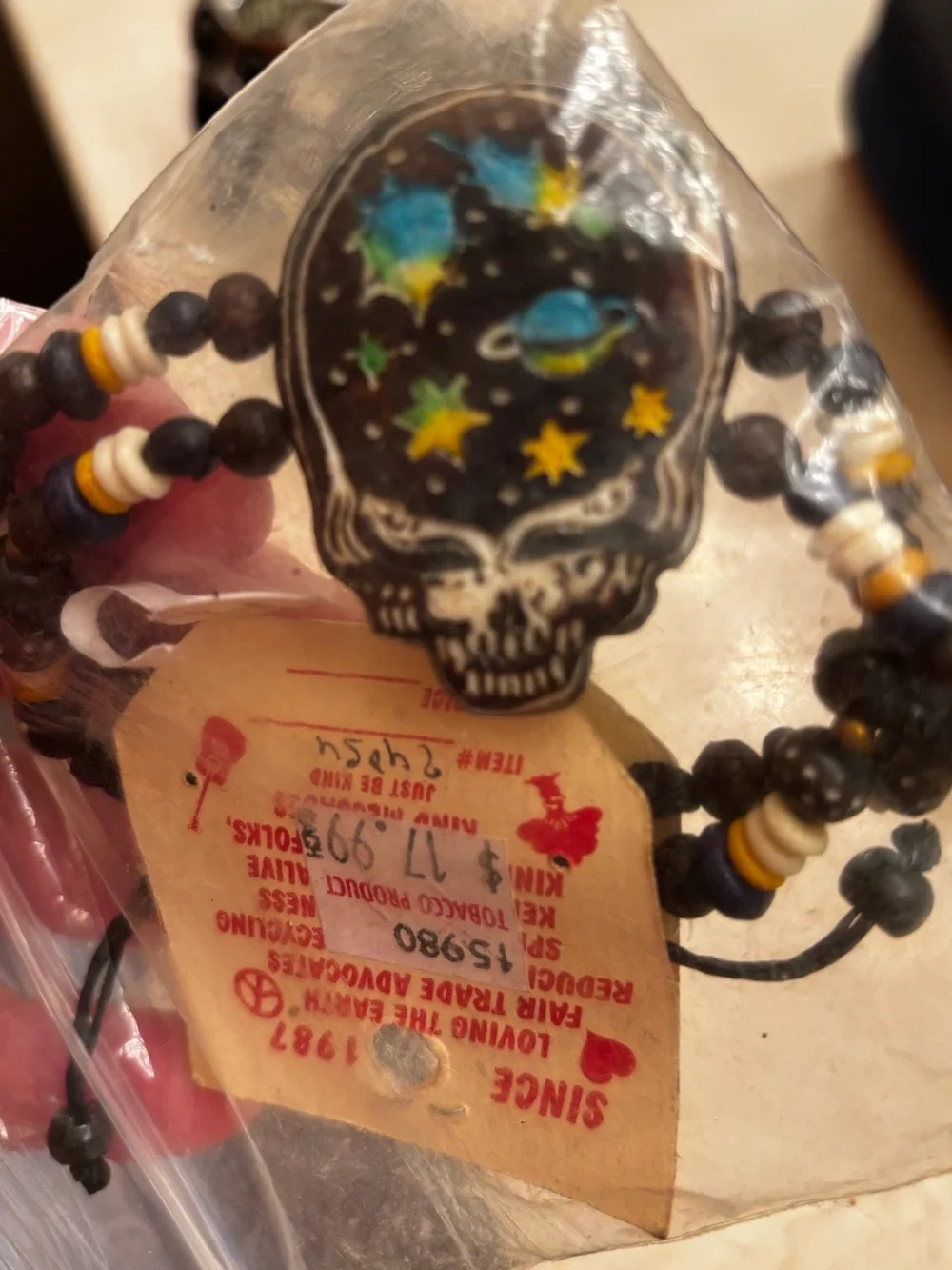 Grateful Dead Cosmic Stealie Bone Bead Bracelet NWT